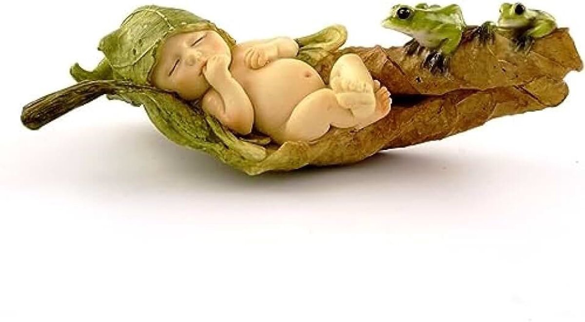 Miniatuur Fairy Tuin en Terrarium Standbeeld, Slapende Fee Baby met Kikkers
