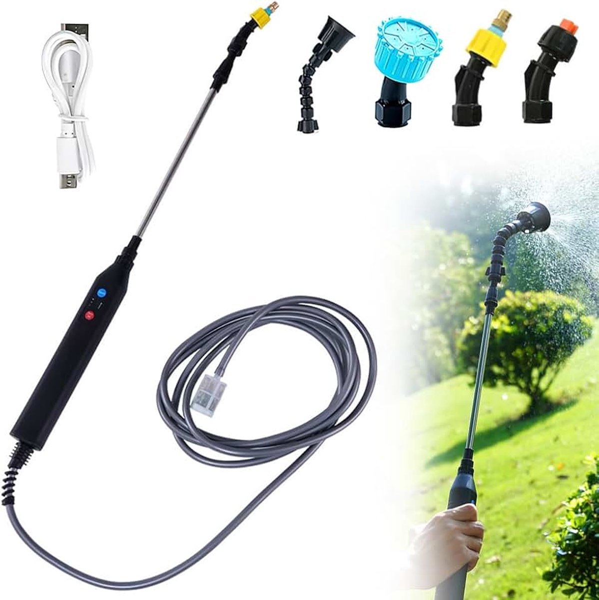 Eléctrico, Powderizador Eléctrico Para Plantas USB Recarable, Powder a Bateria, Sulfatadora Electrica a Bateria, Con 4 Boquillas Y 5 m Manguera, Regar Plantas, Lavado De Coches
