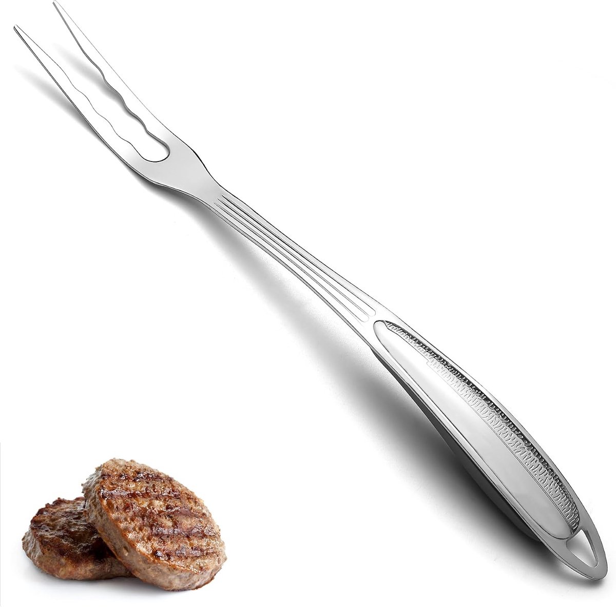 Vleesvork, zware roestvrijstalen snijvork, grillserveervork met hittebestendig handvat, gemakkelijk schoon te maken