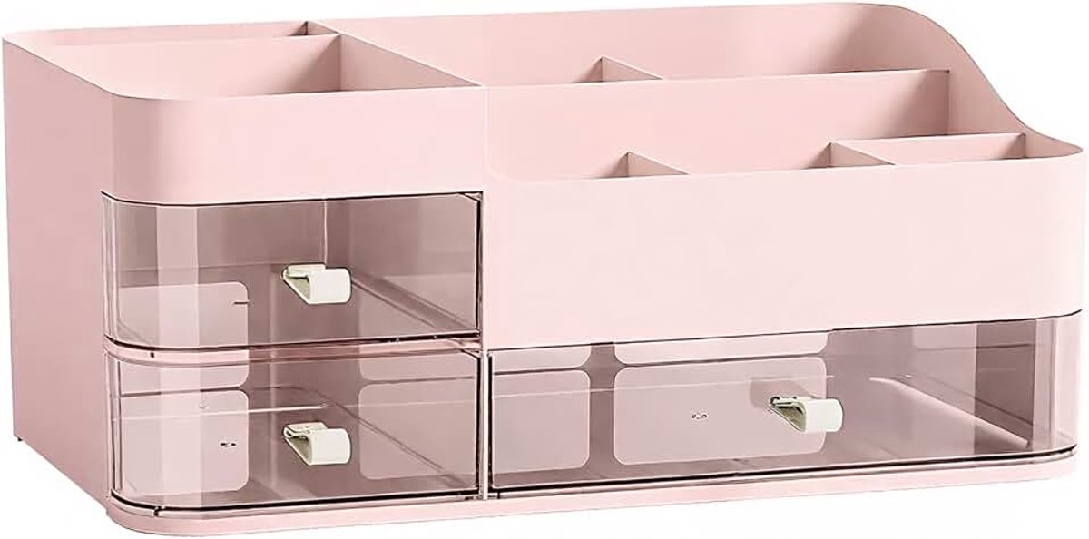 Make-up-organizer, cosmetica-opbergdoos met laden, make-uptafelorganizer voor wastafel, slaapkamer en badkamer, cosmeticabox voor lippenstift en beauty-accessoires, roze