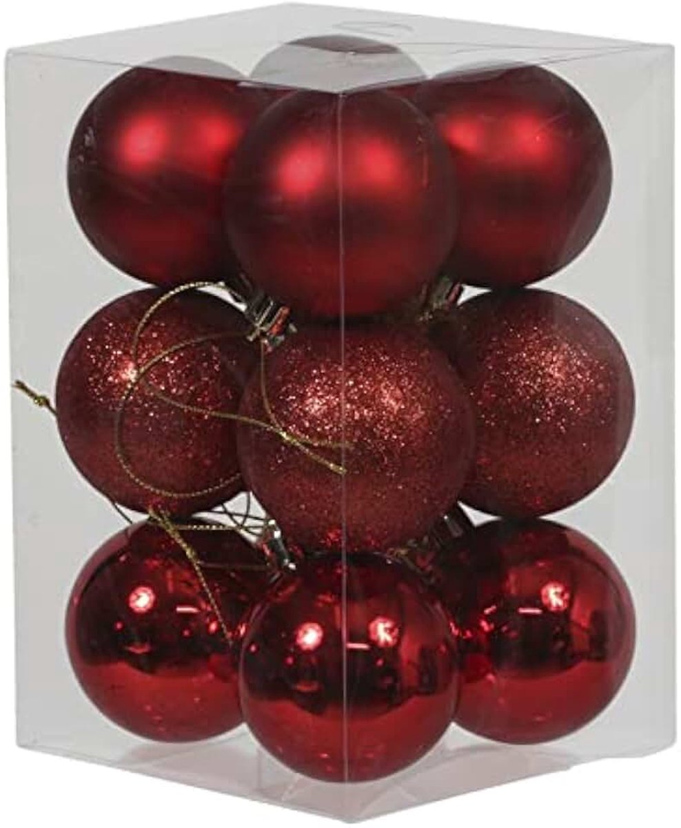 Kerstballen 6 cm - Glans/mat/glitter - Onbreekbare plastic kerstballen rood