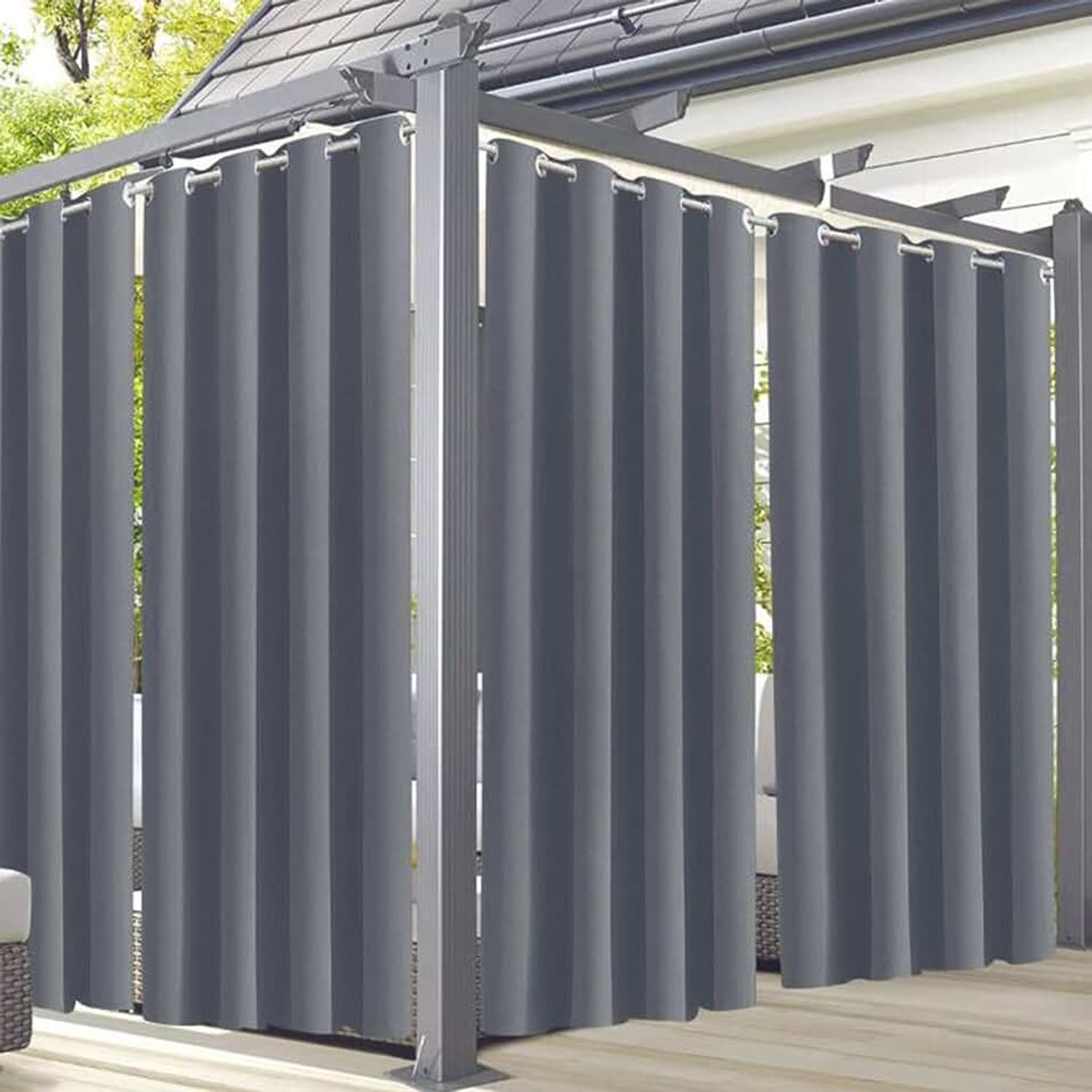 4 panelen buitengordijnen, waterdicht, thermisch geïsoleerd, verduisterend, met inslagringen, tuin, verduistering, buitengordijnen, voor tuin, terras, tuinhuisje, pergola