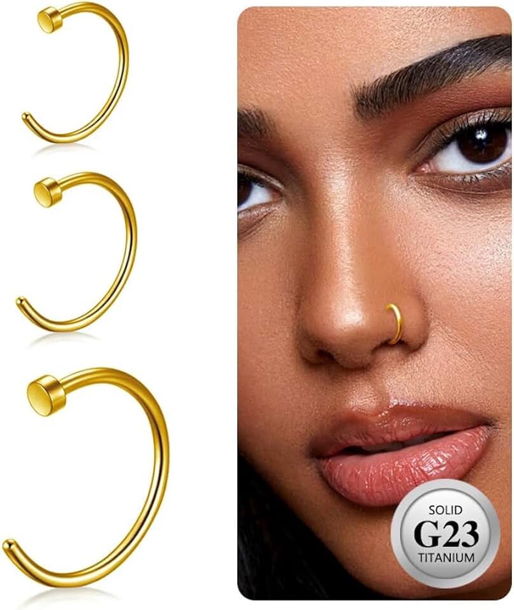 Neusgat piercing septum neus tragus helix conch nep neuspiercing dames heren 18G 20G 6MM/8MM/10MM zilver goud 3 stuks hypoallergeen nep neusgat piercing