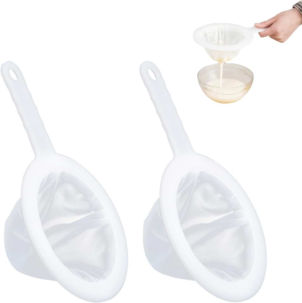 2 stuks netzeef, fijn 300/400 mesh, fijn keukenfilter, kleine zeef, geschikt voor gebruik als keukenzeef, sap, melk en koffiezeef, meelzeef, theezeef