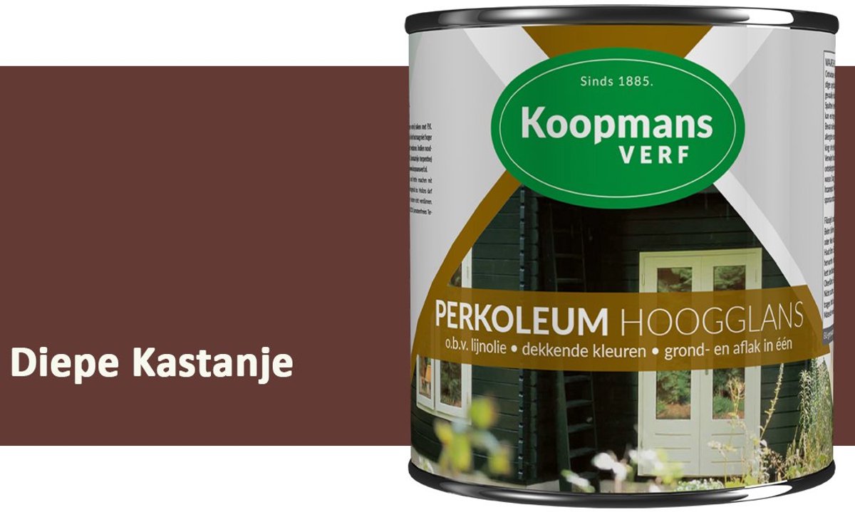 Koopmans Perkoleum Hoogglans Dekkend – Diepe Kastanje – 750 ml – Dekkende Beits Buiten – Schutting, Gevel & Tuinhout