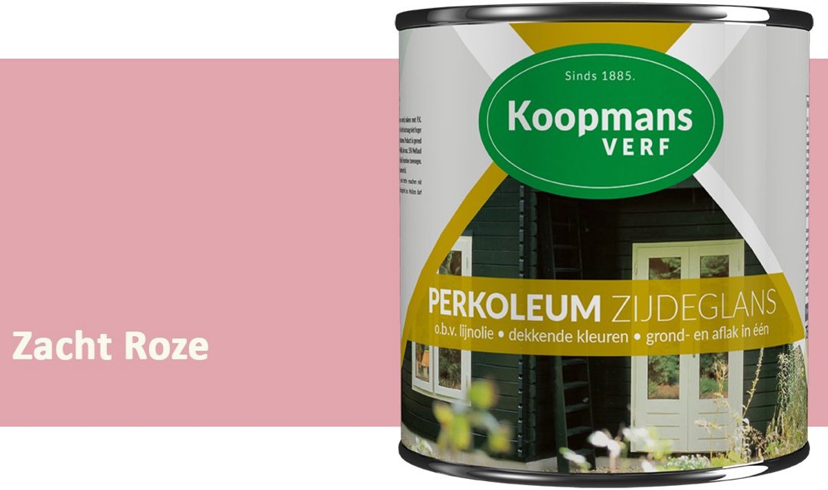 Koopmans Perkoleum Zijdeglans Dekkend – Houtverf Buiten – Dekkende Beits voor Schutting & Gevel – Elastisch & Weerbestendig – 750 ml – Zacht Roze