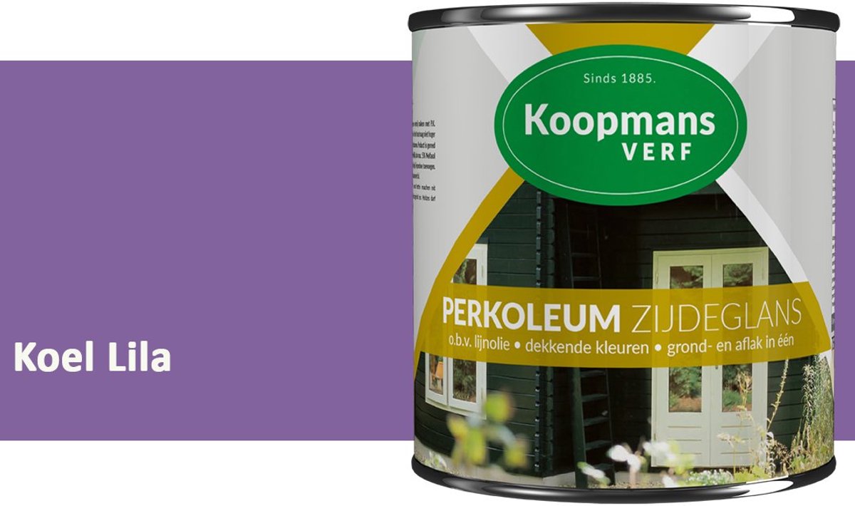 Koopmans Perkoleum Zijdeglans Dekkend – Houtverf Buiten – Dekkende Beits voor Schutting & Gevel – Elastisch & Weerbestendig – 750 ml – Koel Lila