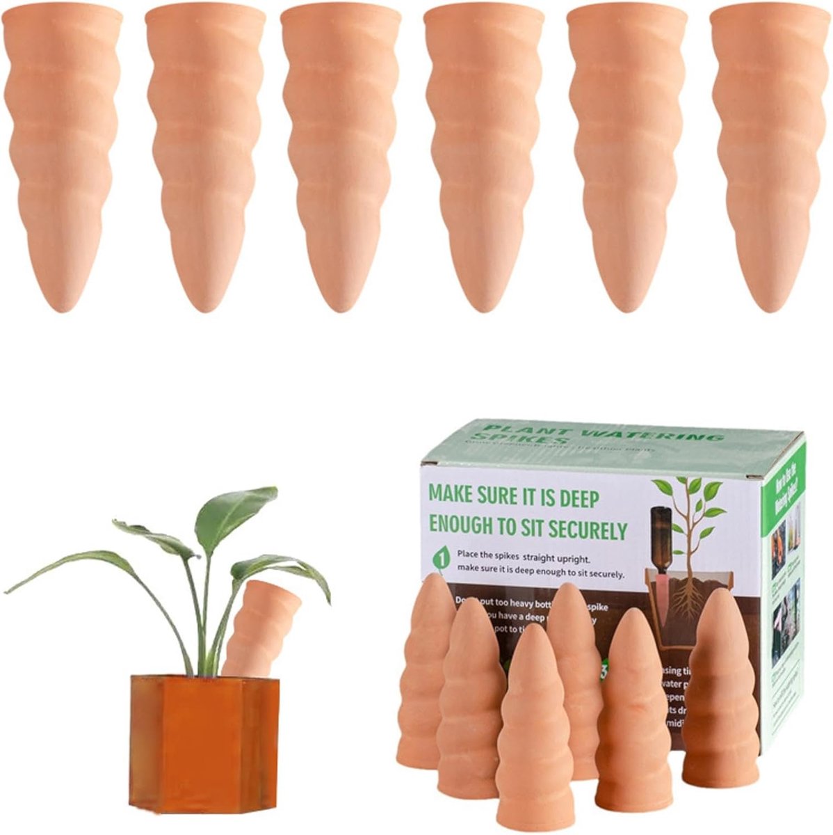 Zelfbewaterende spikes, vakantieplanten bewateringsdruppelaar, 6 stuks automatisch druppelsysteem irrigatie-apparatuur gereedschap, voor binnen en buiten, thuis en op
