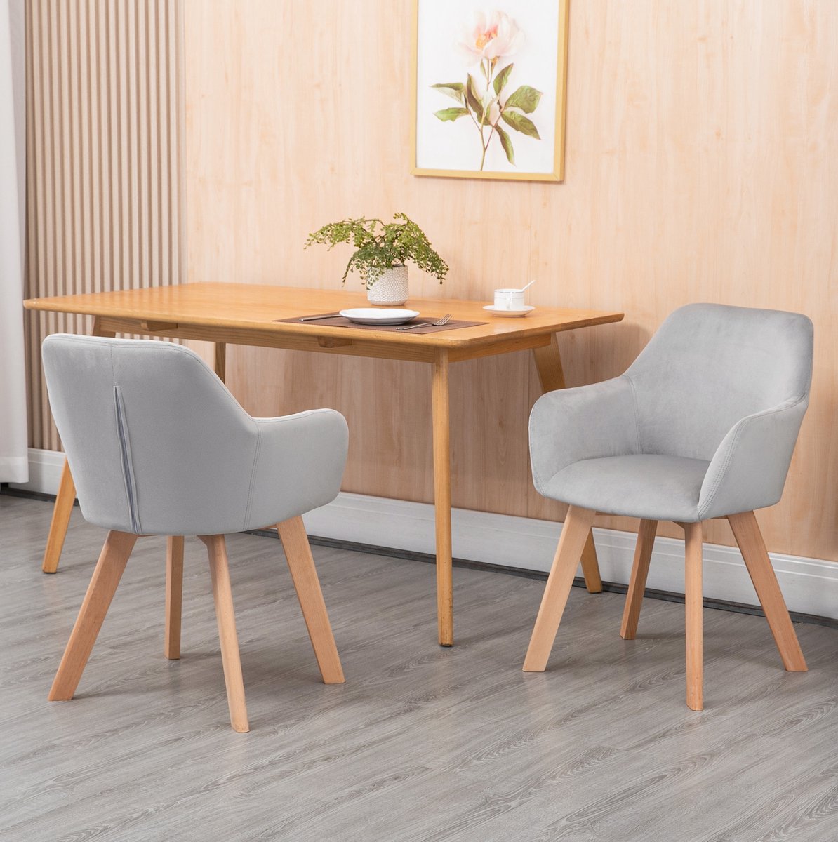 MODENUIT Eetkamerstoel 54 x 57 x 80 cm - Set van 2 met Armleuning - Voor Eetkamer - Polyester Grijs