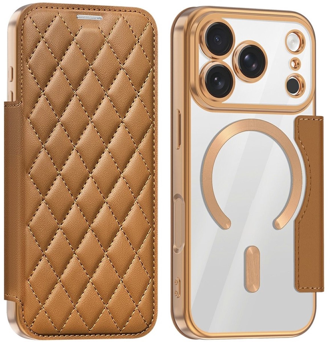 Coverup Hoesje - Geschikt voor iPhone 18 Pro Hoesje - Coverup Rhombus Design Book Case - MagSafe Compatible - Brons