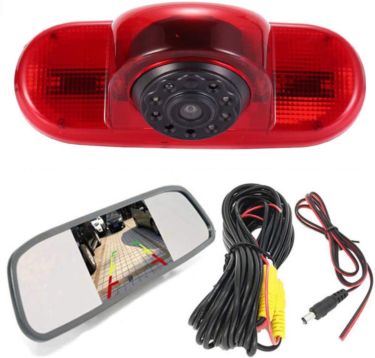 Remlichtcameraset met achteruitkijkspiegelmonitor, nachtzicht, achteruitrijcamera, vervanging voor Fiat Talento 296 box/Renault Trafic II/Master 2 II/Opel Vivaro surf Concept/Movano X70