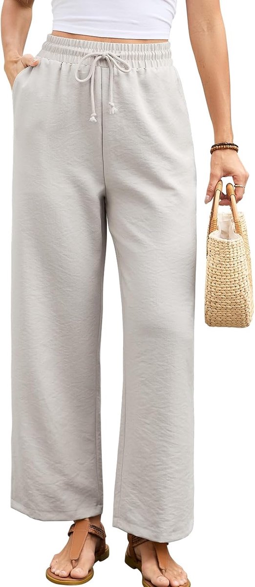 damesbroek met elastische tailleband, vrijetijdsbroek met zakken, elastische tailleband