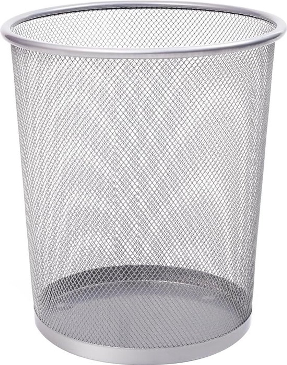 Ronde prullenbak - zilveren antislip gaasemmer, stijlvolle en stevige metalen prullenbak voor thuis, slaapkamer, kantoor, badkamer, woonkamer en keuken, prullenbak voor binnen met slank ontwerp