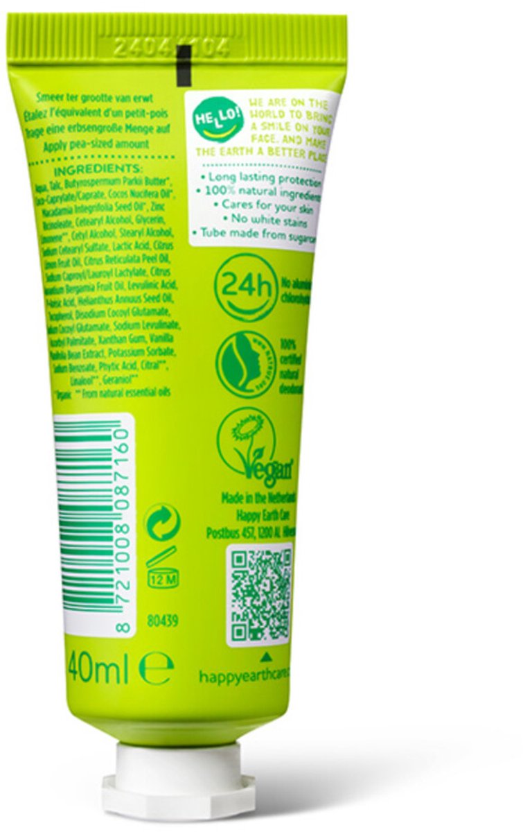 Happy Earth - 100% Natuurlijke Deodorant Crème Bergamot - 6 x 40 ml - Voordeelverpakking