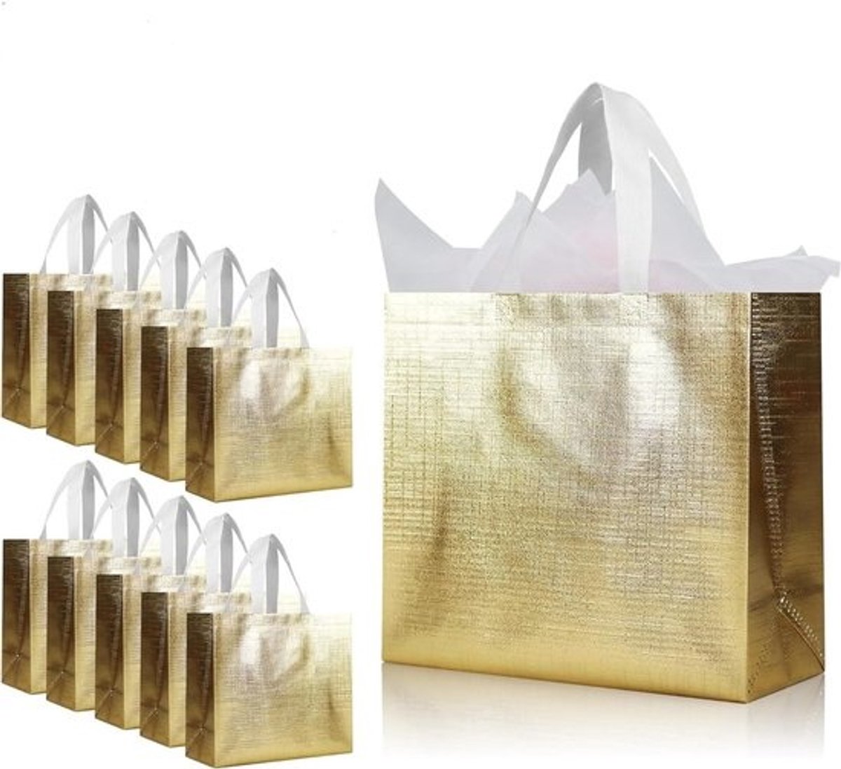 Set van 10 herbruikbare draagtassen - Lichtgewicht tassen voor boodschappen - Cadeautas met handvat - Strandtas voor vakanties