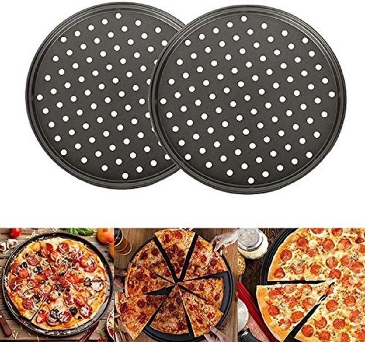 Ronde Pizzaplaat Set voor Oven - 30 cm Geperforeerde Bakpannen