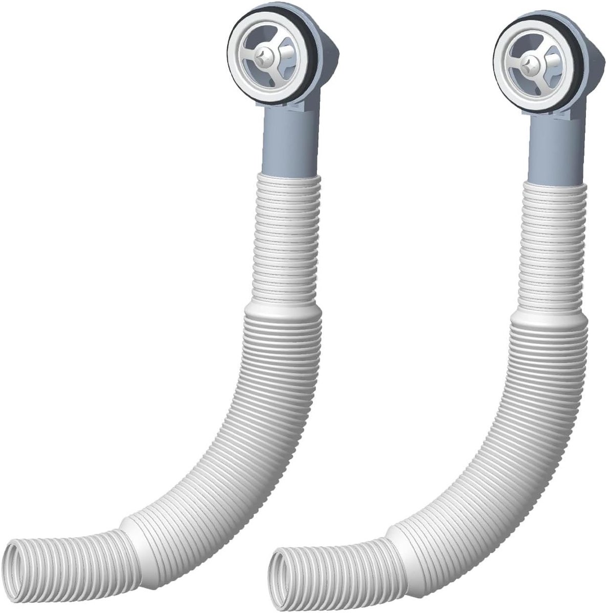 Dubbele sifon gootsteen - Ronde overloopbuis set - 2 stuks - Roestvrij staal en PVC - Voor wastafels met uittrekbare overloop