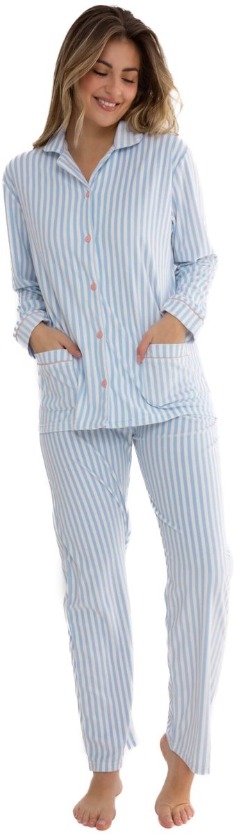 Cocodream Velours Doorknoop Pyjama 'Open Blue' - Dames Nachtmode - Lange Mouw - Blauw - Maat XXL