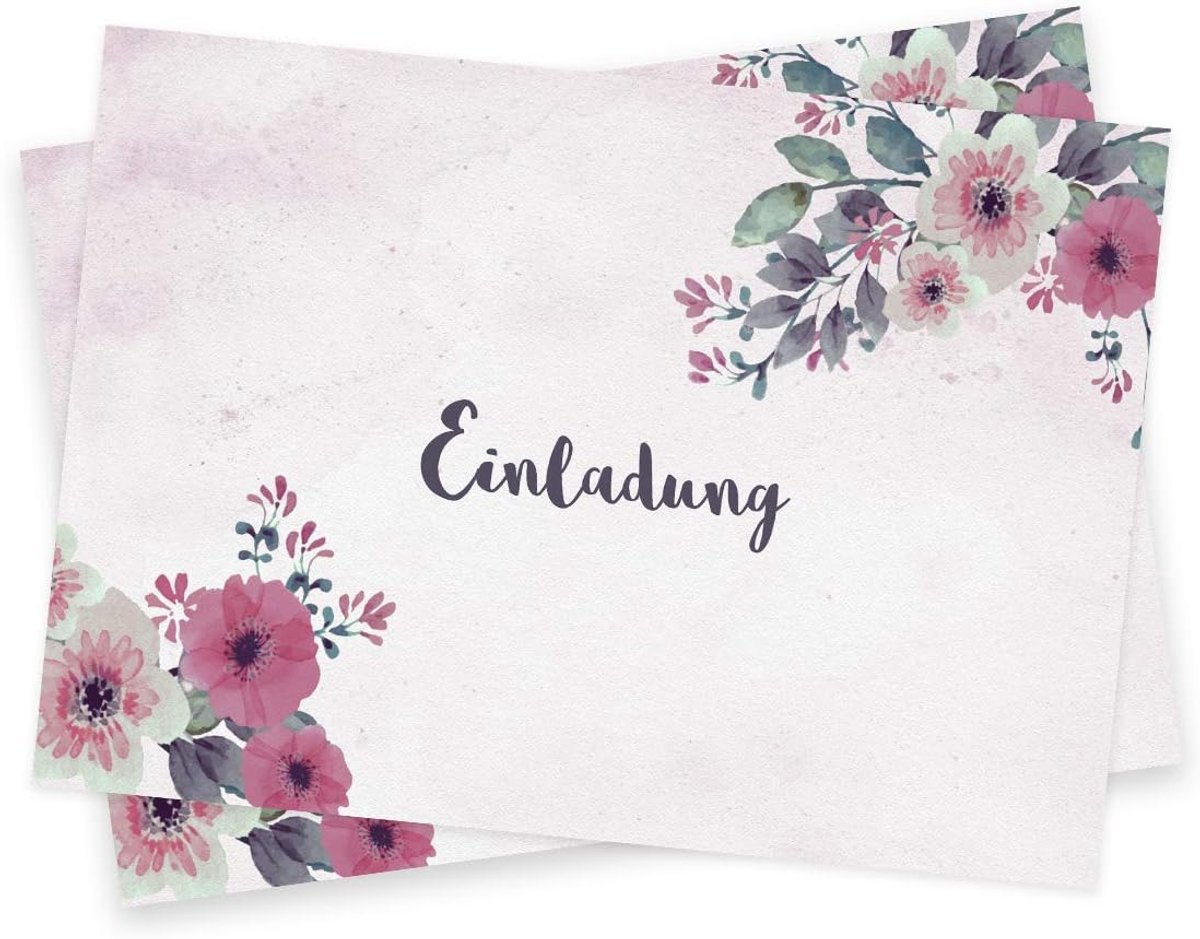 Uitnodigingskaarten blanco set (20 vouwkaarten & enveloppen), uitnodiging voor bruiloft, doop, verjaardag, communie enz. (niet beschikbaar in het Nederlands) Bloemen uitnodiging