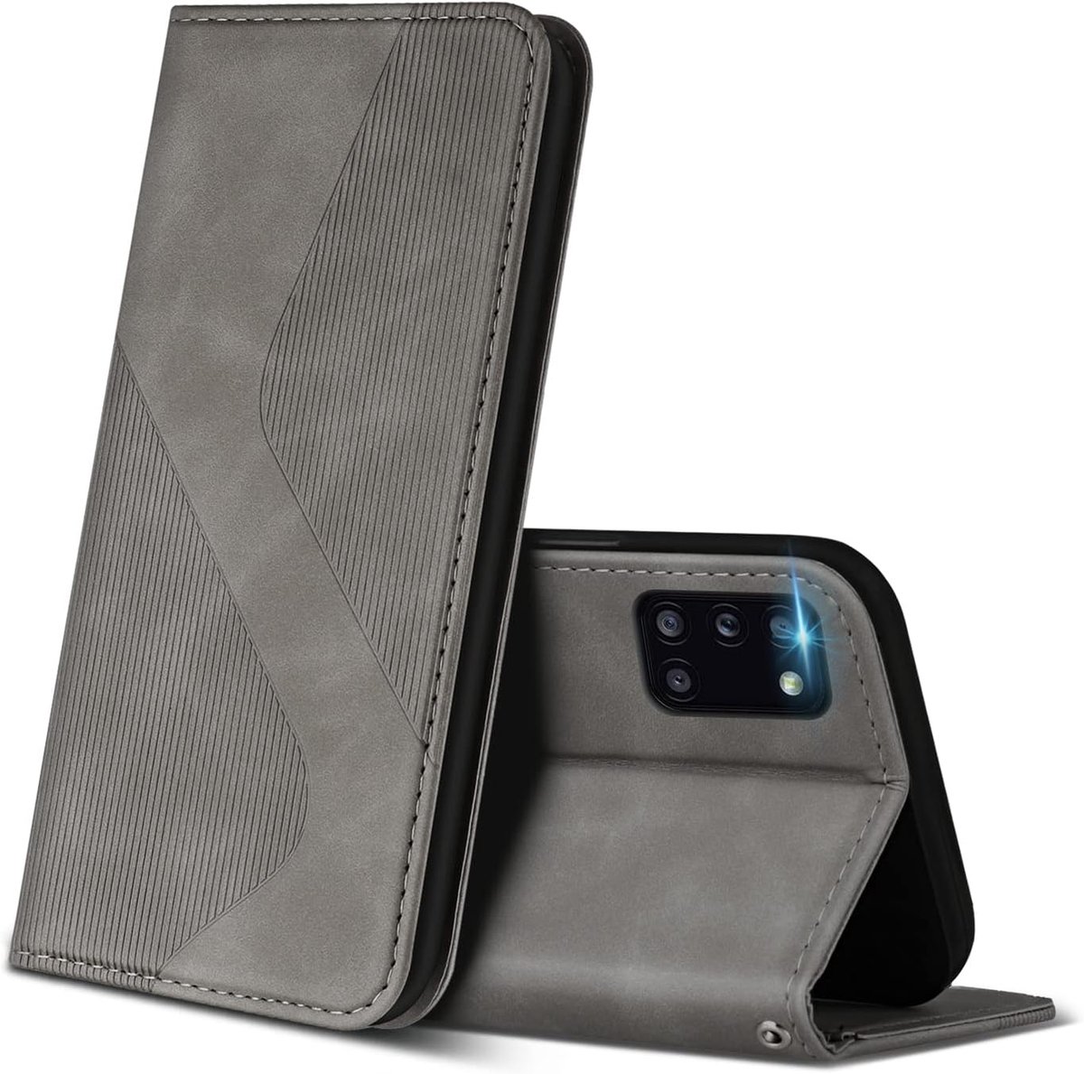 Hoesje voor Samsung Galaxy A31, PU Kunstleer Bookcase Telefoonhoesjes met [Kaartsleuven] [Stand], Flip Case Beschermhoesje voor Samsung A31 (Grijs)
