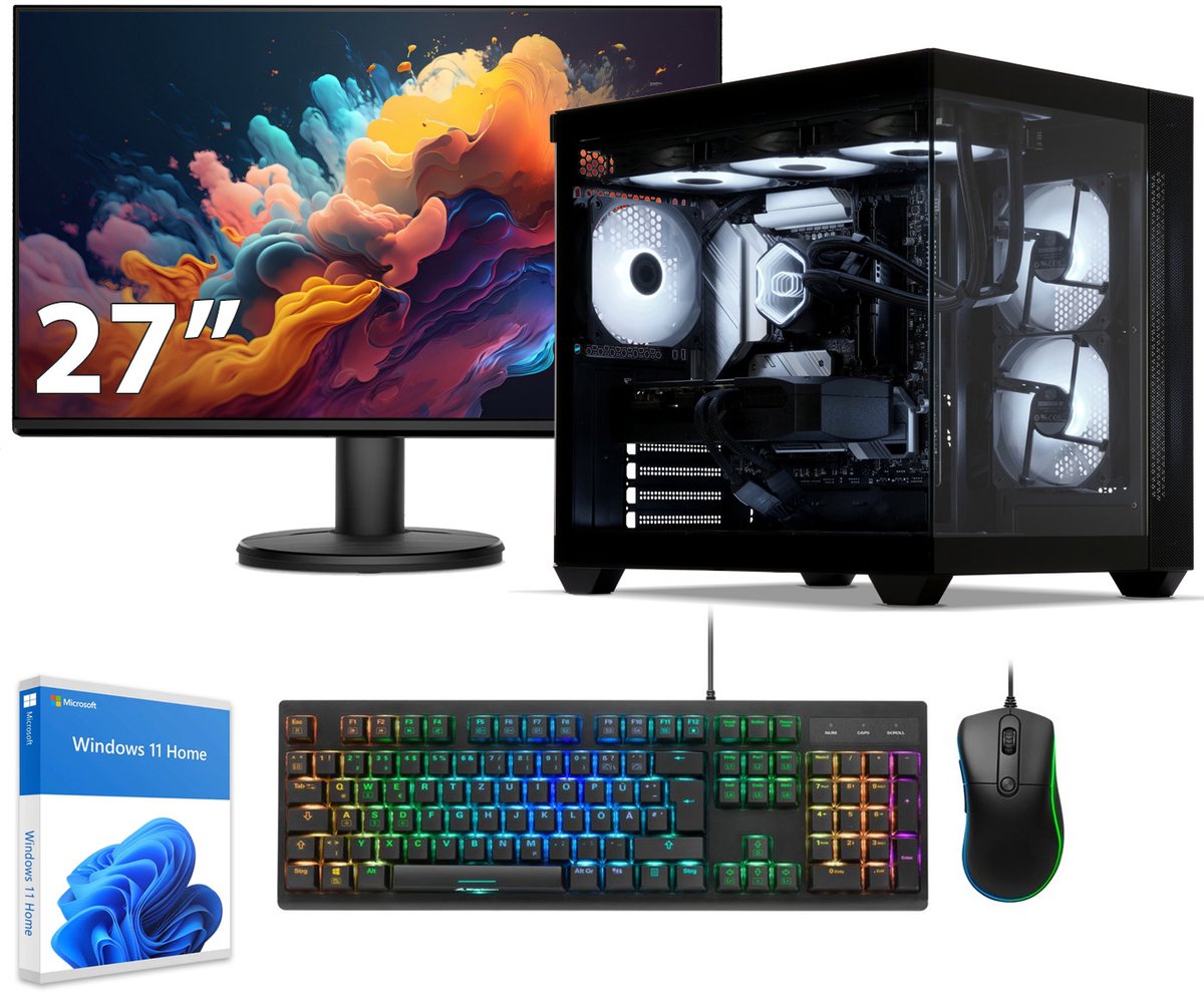 Sedatech Pakket Advanced Gaming PC Waterkoeling Aquarium • AMD Ryzen 5 9600X • Geforce RTX5070 • 32Gb DDR5 • 2Tb SSD M.2 • WiFi, USB C • BT • Windows 11 • Desktop computer • Monitor 27''