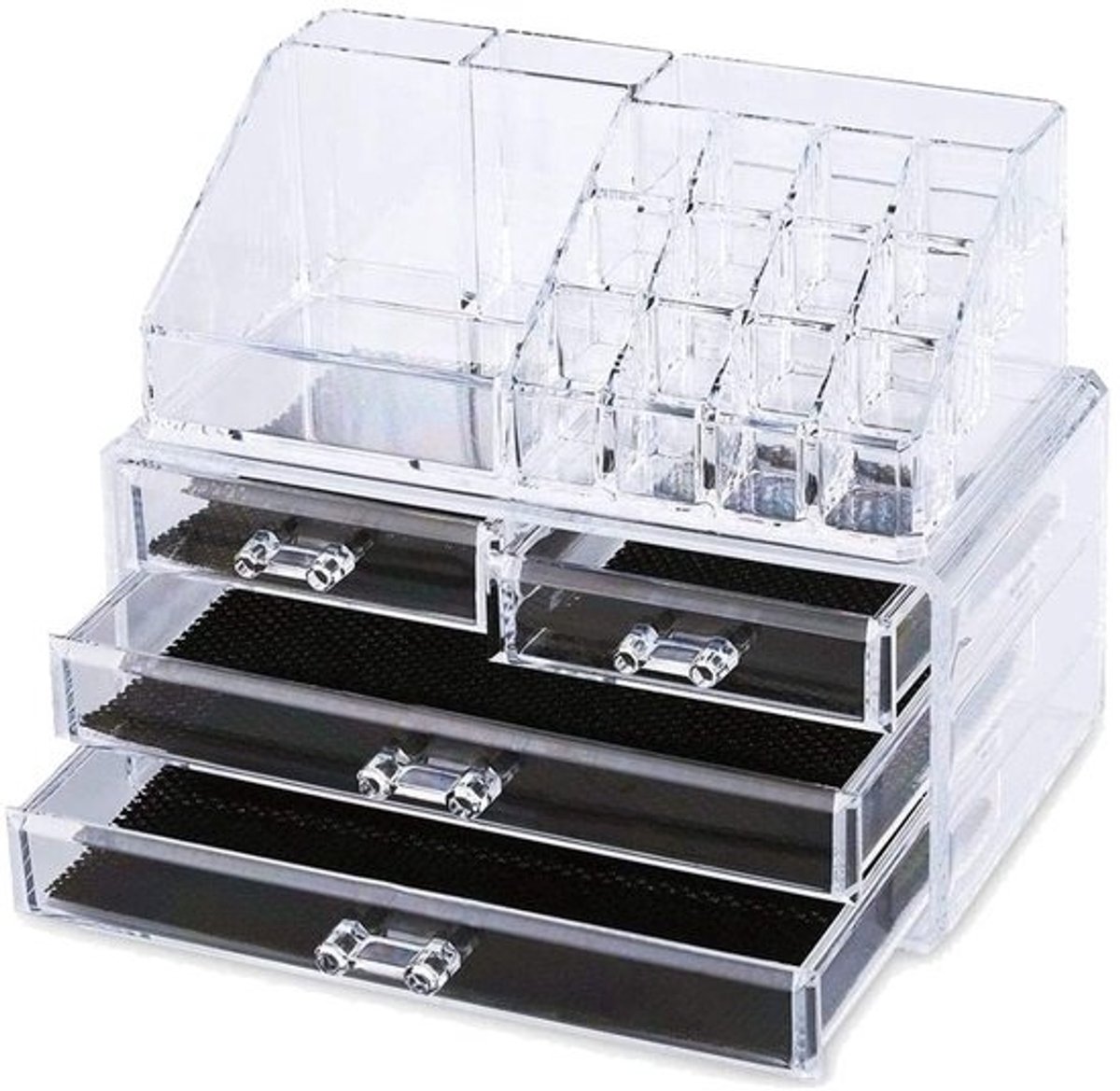 Solidchoice - make-uporganizer met 4 lades - transparant met pockets