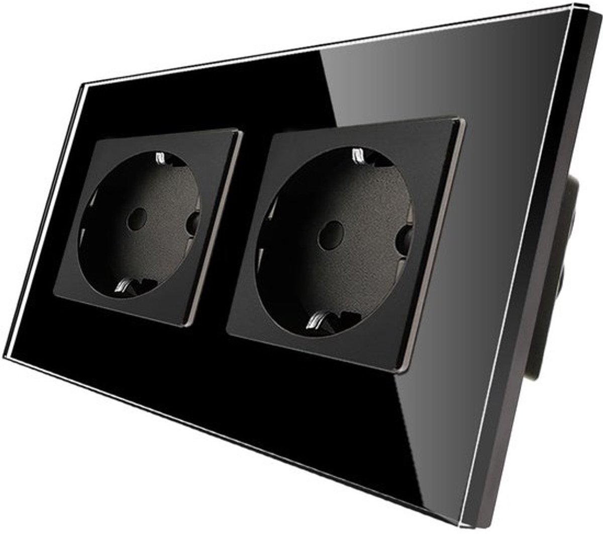 Thijox - dubbele stopcontact 16 Amp met zwart gehard glazen paneel - kinderbescherming