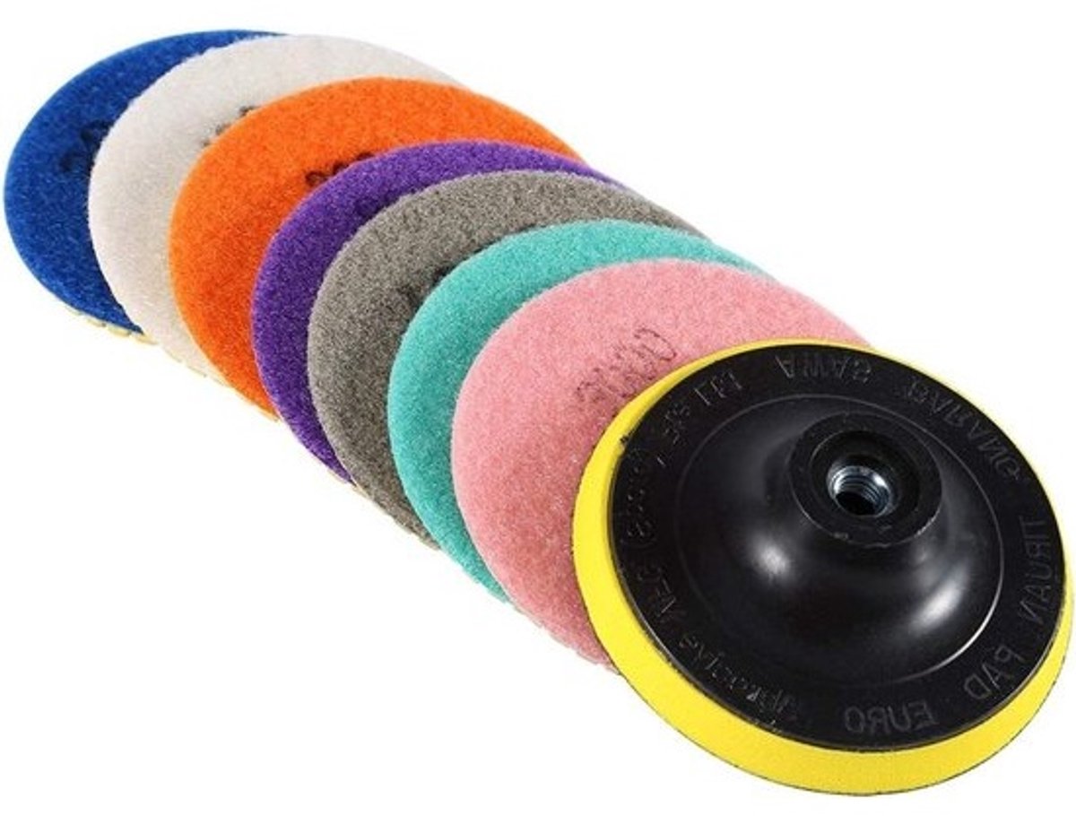 Set van 4 inch diamantpolijstpads voor graniet, marmer en beton - Nat en droog gebruik, steenbewerking