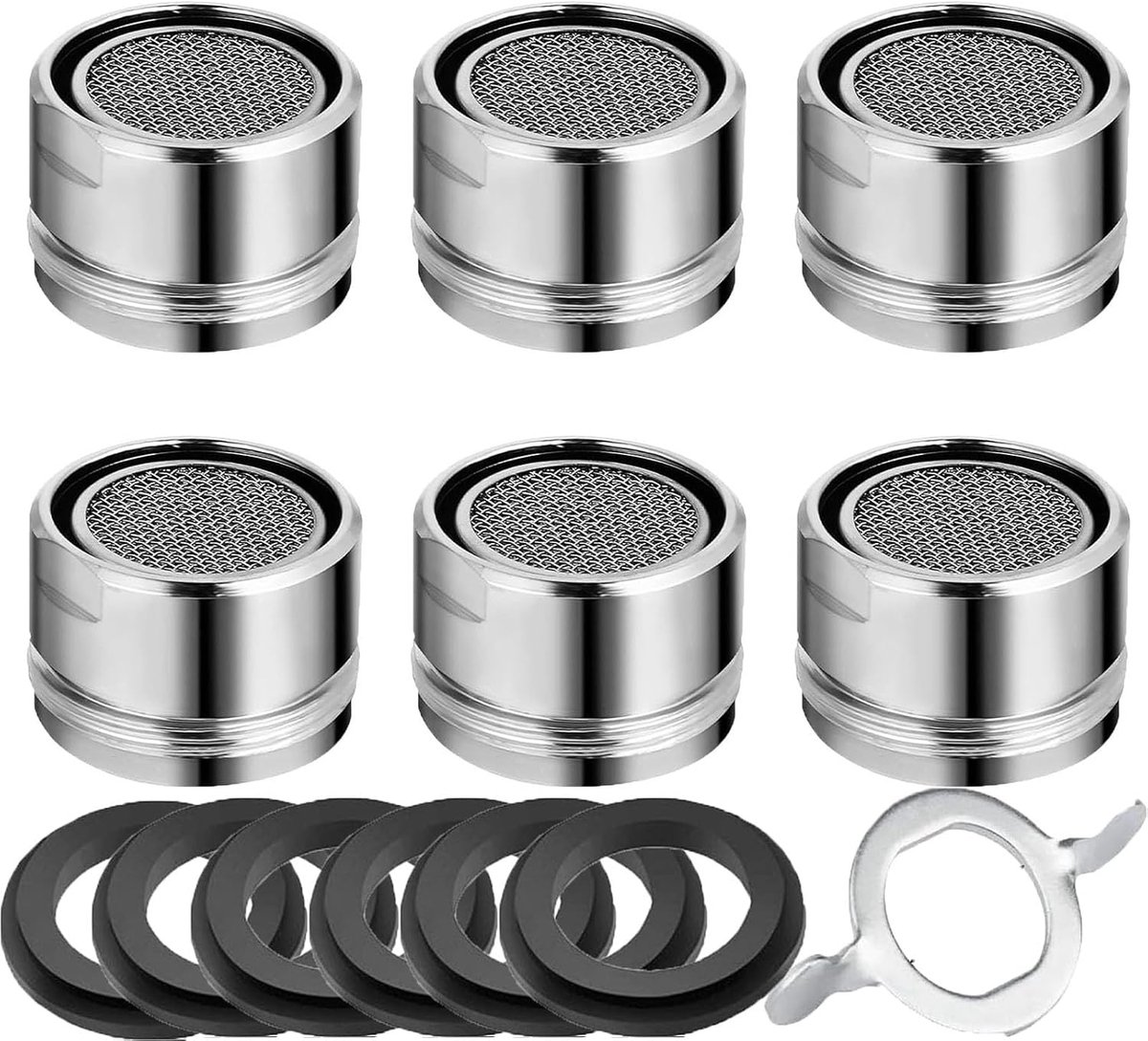 6 stuks beluchter model M24 en 1 verchroomde moersleutel, kraanzeef-ventilatiefilter, kraanaccessoires met roestvrijstalen en ABS-filter voor waterkraan
