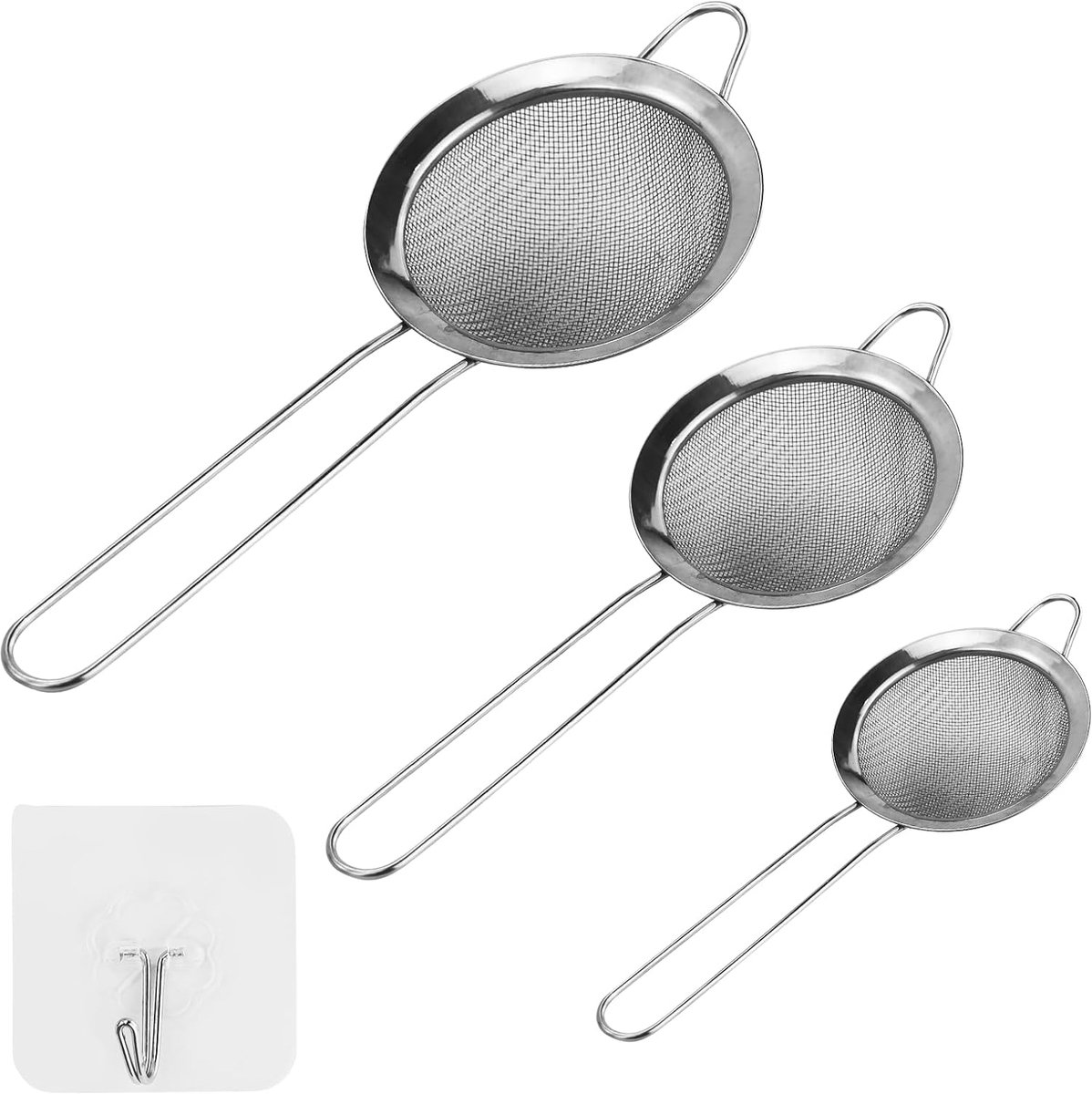 3 stuks zeefset 8/10/12 cm keukenzeef roestvrij staal kleine zeef 304 roestvrij staal fijnmazig keukenzeef roestvrij staal zeef roestvrij staal zeef keuken voor quinoa, zeven, groenten,