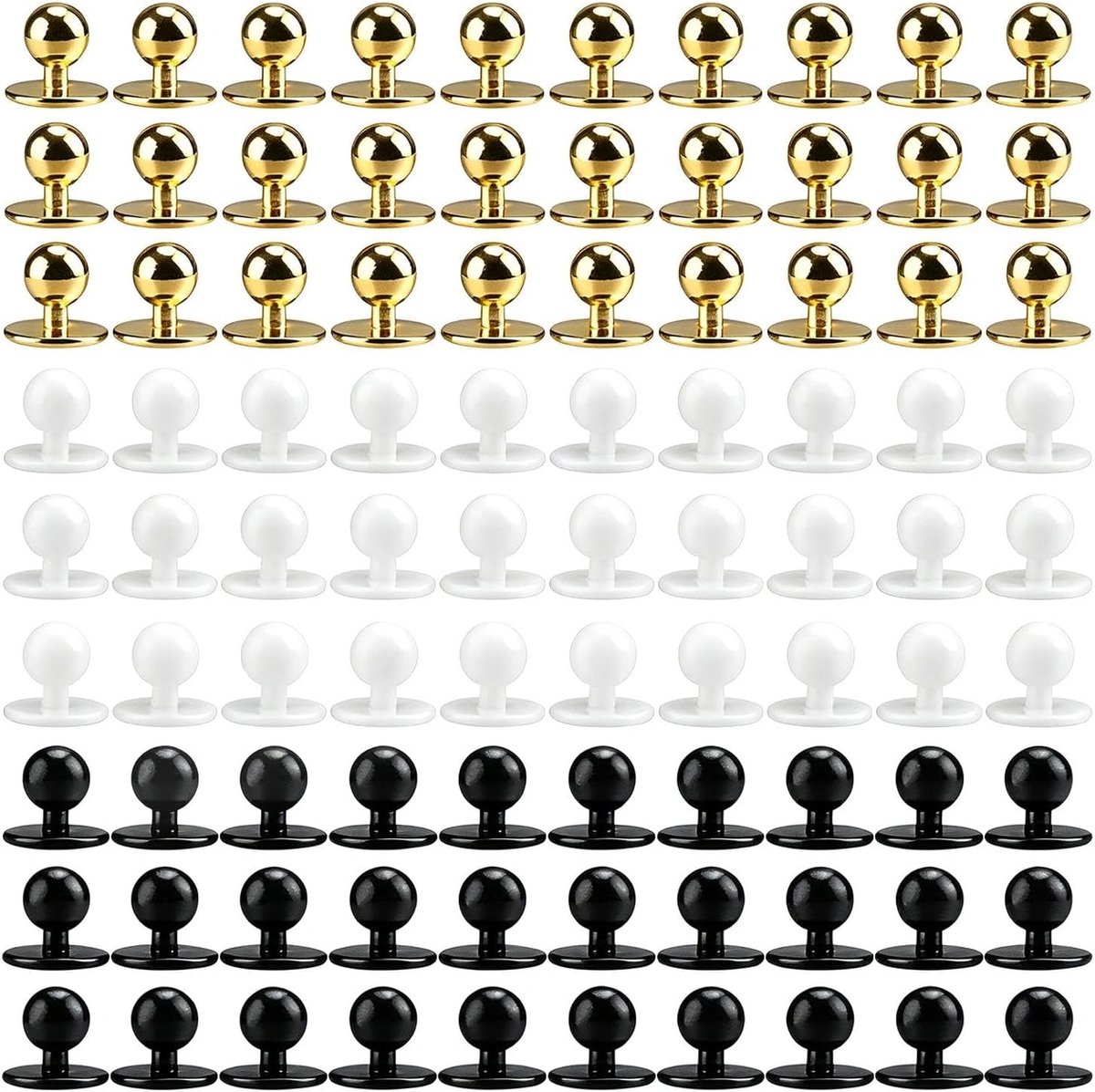 Knopen, bolknopen, goud, wit, zwart