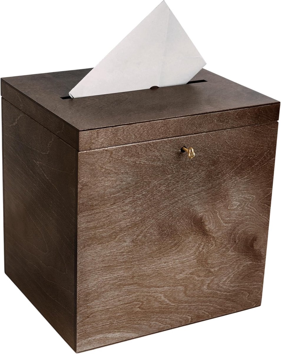 Deco Afsluitbare Bruiloft Houten Doos | 29 x 25 x 30 cm | Bruin