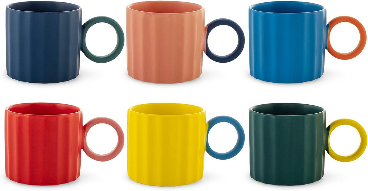 Delight Set van 6 theekopjes, 250 ml, verschillende kleuren, vaatwasmachinebestendig, magnetronbestendig, elegant en stijlvol design