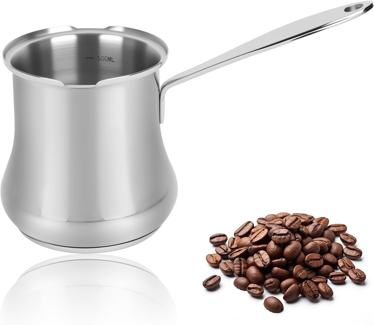 Turkse koffiepot, 500 ml, Arabische koffiepot, 18/10 roestvrij staal, mokkakan, inductie, melkkan, Griekse Arabische koffiepot, Turkse koffiekoker voor melkboter, honing