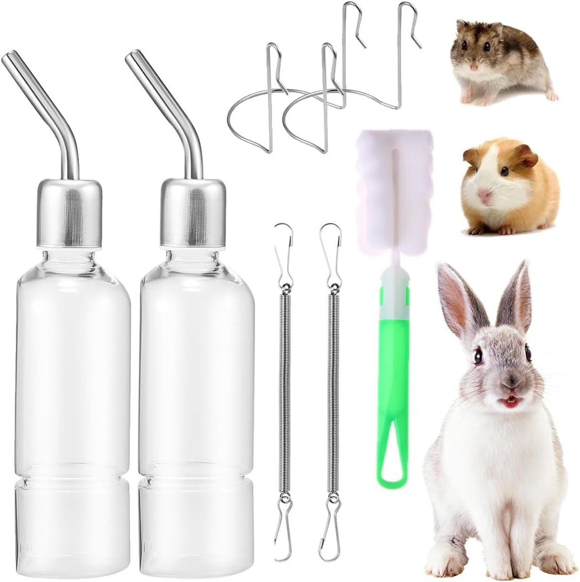 Drinkbeker voor konijnen - automatische waterdispenser met zwaartekracht met houder voor knaagdieren (180 ml x 2)
