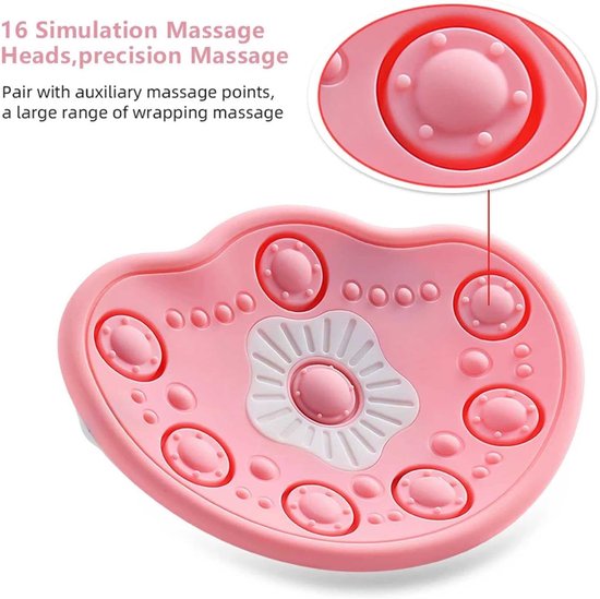 Roze massageapparaat met 16 ronde massagekoppen en een centraal wit bloemmotief.
