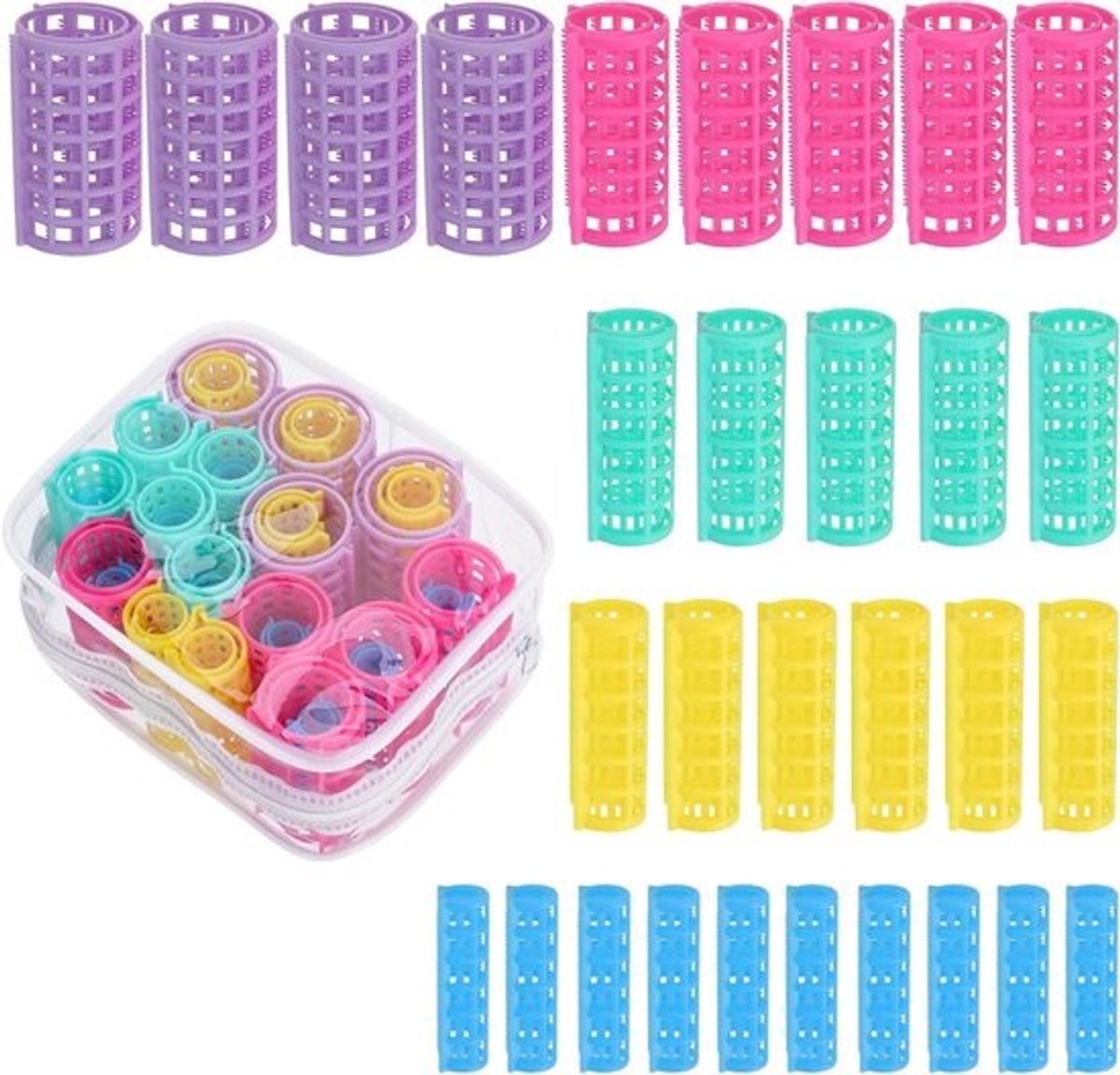 Kleurige Heatless Haarrollers - 30 Stuks voor Fijn en Dun Haar in 5 Maten voor Stijlvolle Coiffures