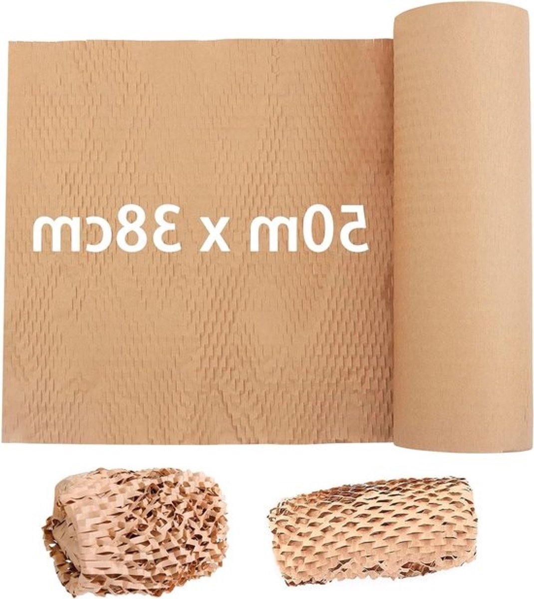 Allecta - Honingraat verpakkingspapier 50 m x 38 cm - Kraft demping inpakpapier - Geperforeerd bruin wikkelpapier - Verplaatsen, verzending, geschenkverpakking.