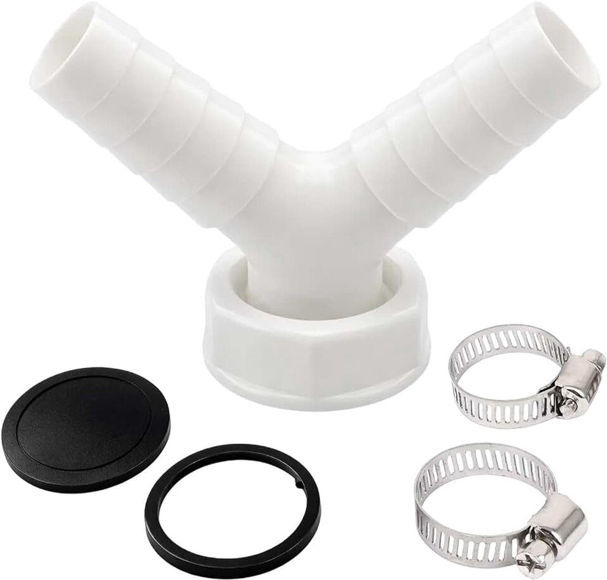 Afvoeradapter, 1 inch Y-afvoer, wasmachine dubbele aansluiting met ingangsstukken, dubbele aansluiting afvoerslang, vaatwasser met 2 slangklemmen
