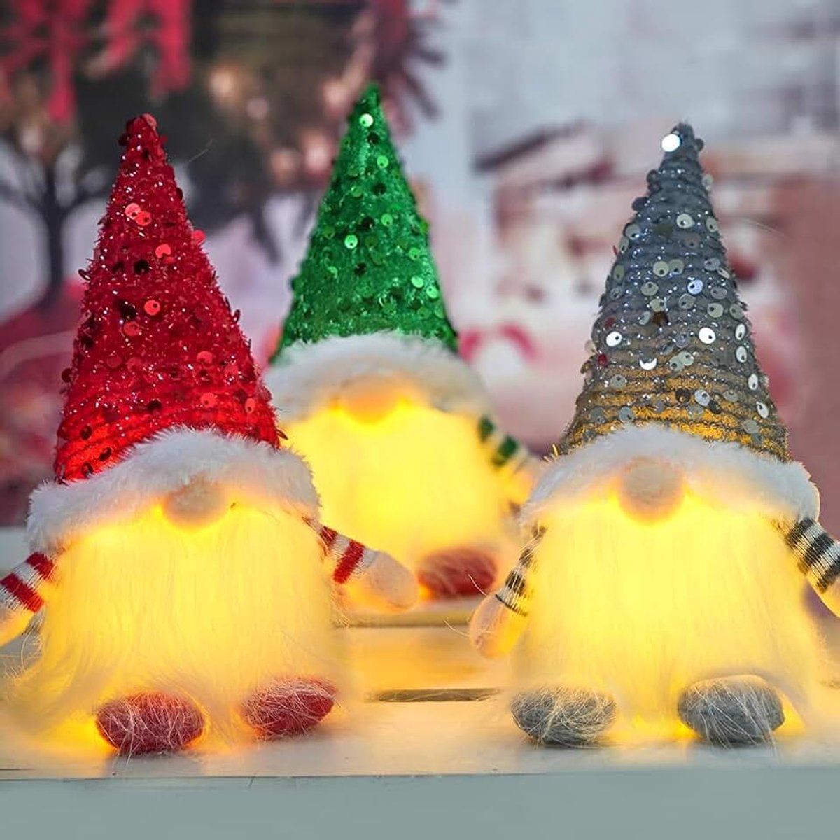 Kerst kabouters met licht, 3 stuks kerst kabouters, kerstversiering kabouters, kerstkabouters met LED, voor kerstversiering binnen, adventsboeket decoratie, kerstdecoraties