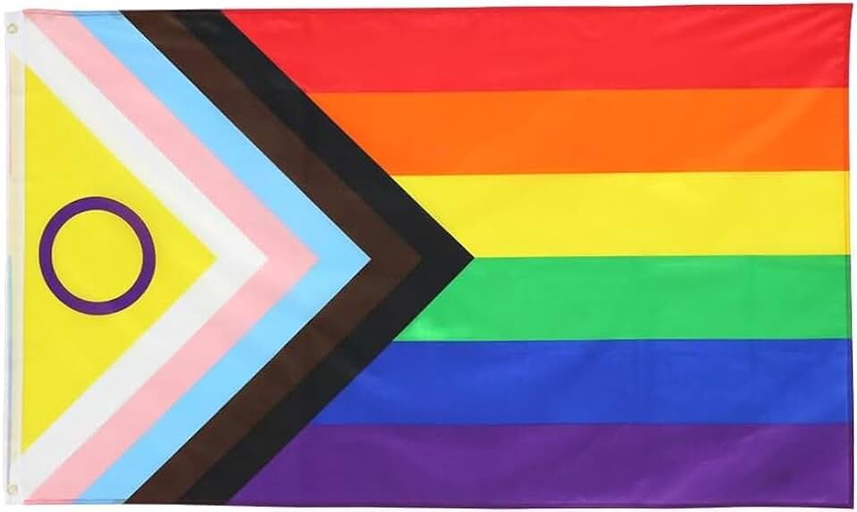 LGTBIQ+ Vlag voor het balkon, 225 x 150 cm, regenboog, weerbestendig