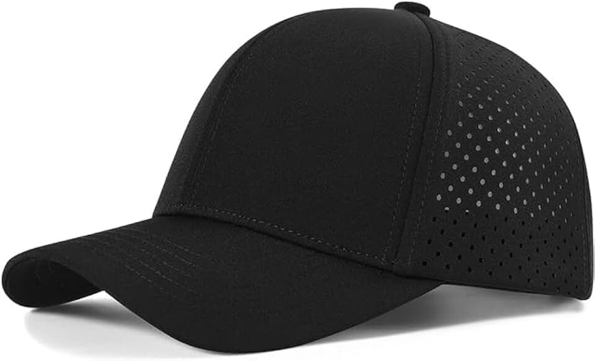 Platte Rand Baseball Cap Verstelbare Hoge Prestaties Laser Geperforeerde Snapback Hoed Draagbare Comfortabele Grote Hoofd Inslag Eend Tong Cap Zwart, Zwart