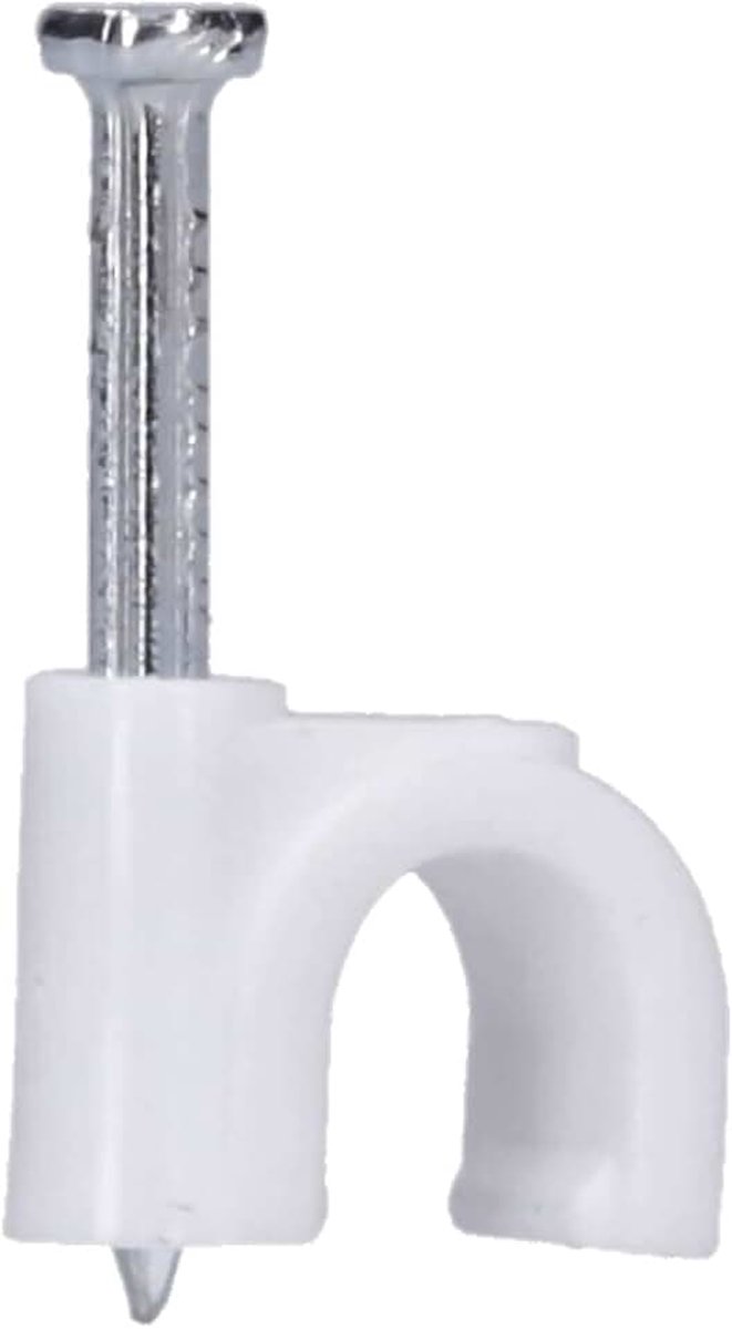 Voxura, nagelklem, kabelklem, ronde klem, 7 mm, met spijker, Ø 1,8 x 25 mm, wit, 50 stuks