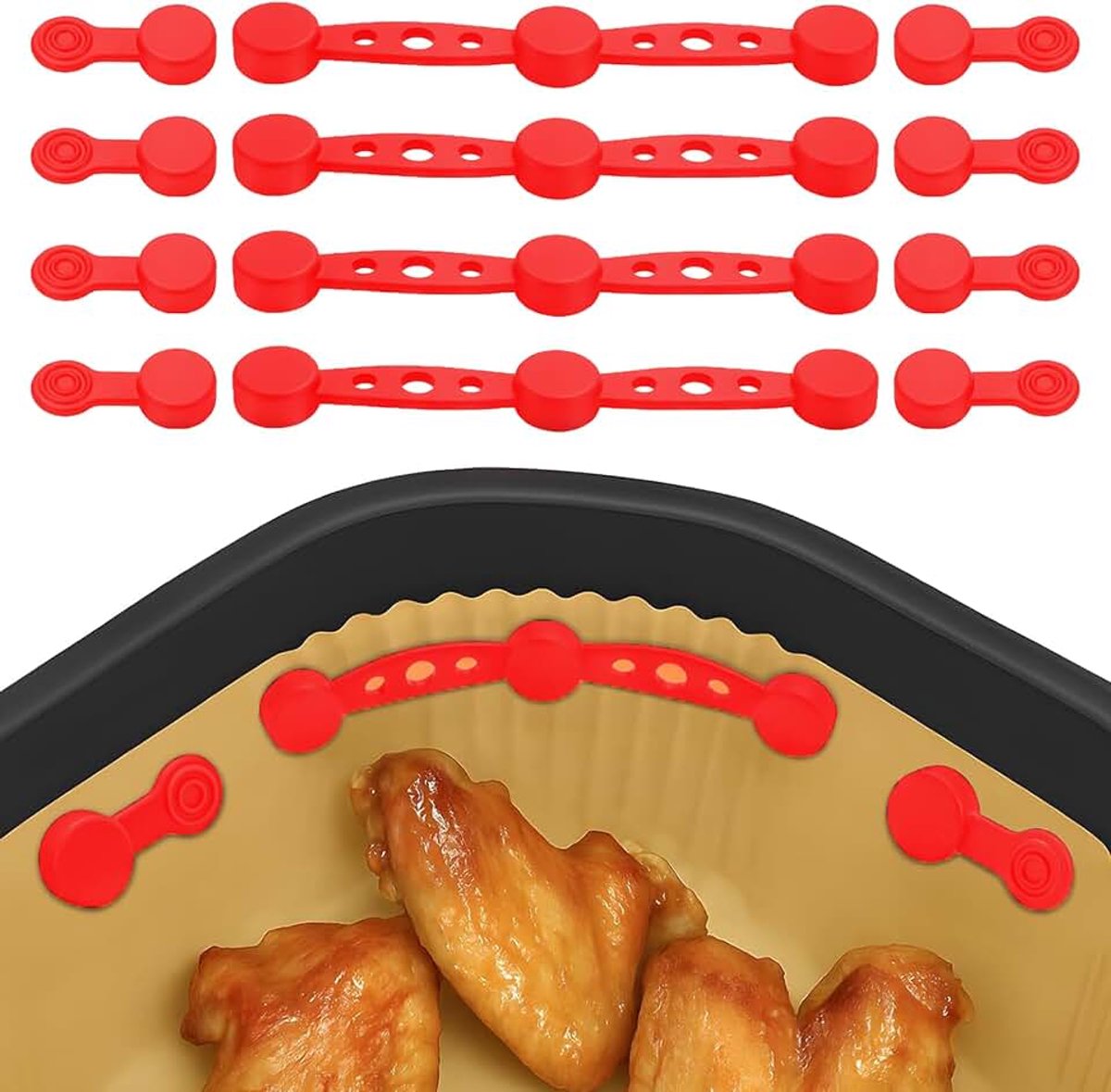 Srup 4 Stuks Magnetische siliconen bevestigingsgesp, Magnetische siliconenclip voor bakpapier, Magneten voor airfryer bakpapier, Hittebestendig, voorkomt dat papier verschroeit (rood)