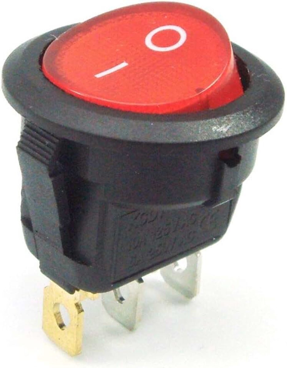 1 x ronde tuimelschakelaar, rood, verlicht, aan/uit, 3-polig, met licht, 220 V