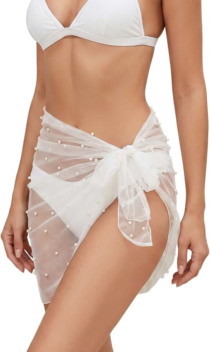 Sarong Strandjurk Transparante Wikkelrok Korte Bikini Cover-up voor Strand Zwembad Vakantie, Wit