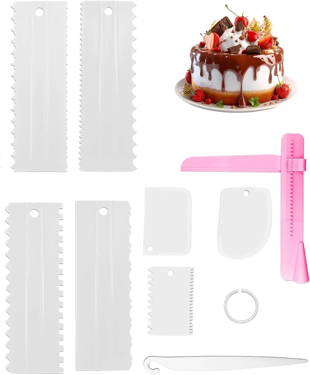 9 stuks taartschraperset, plastic taartspatels, taartaccessoires, taartschraper, verstelbare taartaccessoires, taartschraper kunststof taartgladder voor doe-het-zelf botercrème