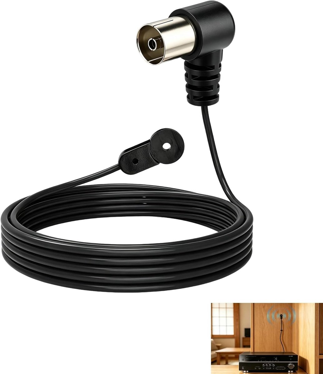 FM-radio-antenne voor binnen, FM-antenne, dipool, 75 ohm, voor stereo-installatie, hifi-tuner, versterker en ontvanger, FM-antenne, flexibele kabel, plug-and-play, verbeterde radio-ontvangst
