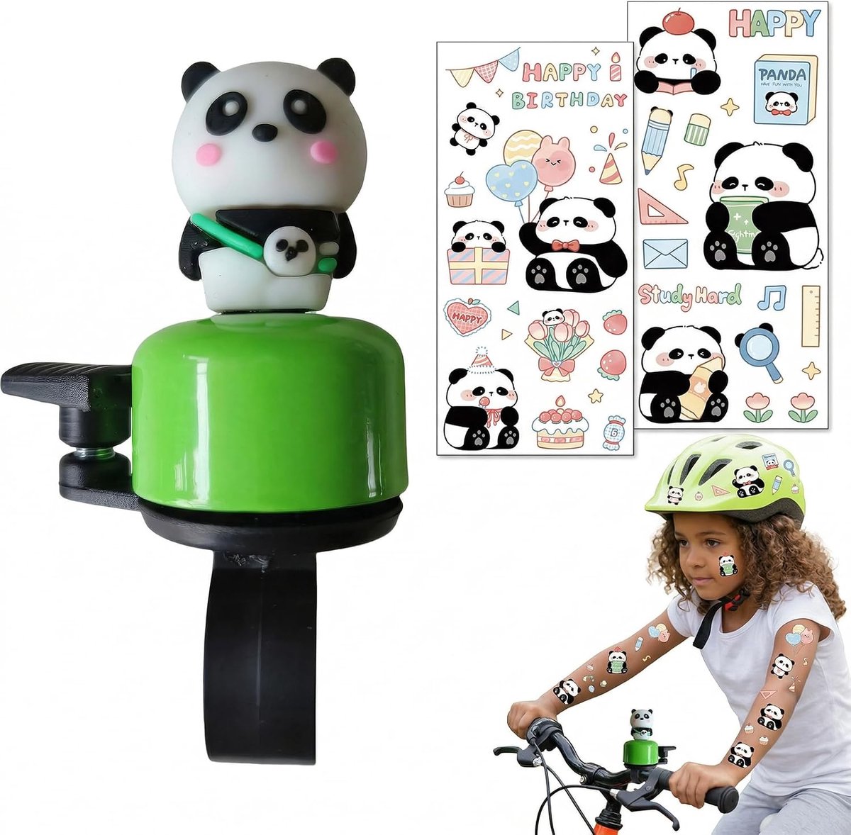 Fietsbel voor kinderen, panda-design, krachtig geluid met stickers, kinderfietshoorn voor MTB en elektrische fiets, voor kinderen
