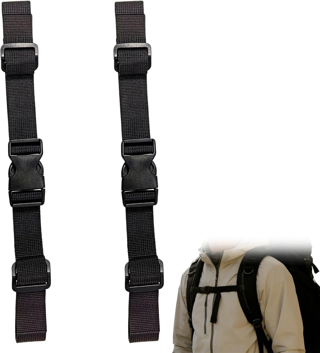Borstgurt Set voor Rugzak – 2 Stuks Borstband voor Schooltas & Reistas – Antislip en Slijtvast met Klikgesp – Zwart